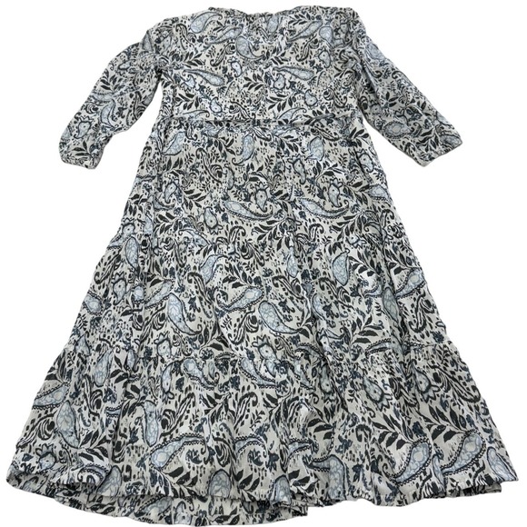 Lucky Brand Dress Womens XS Blue Paisley Midi Boho Tiered V Neck‎ Long Sleeve - Picture 3 of 8
